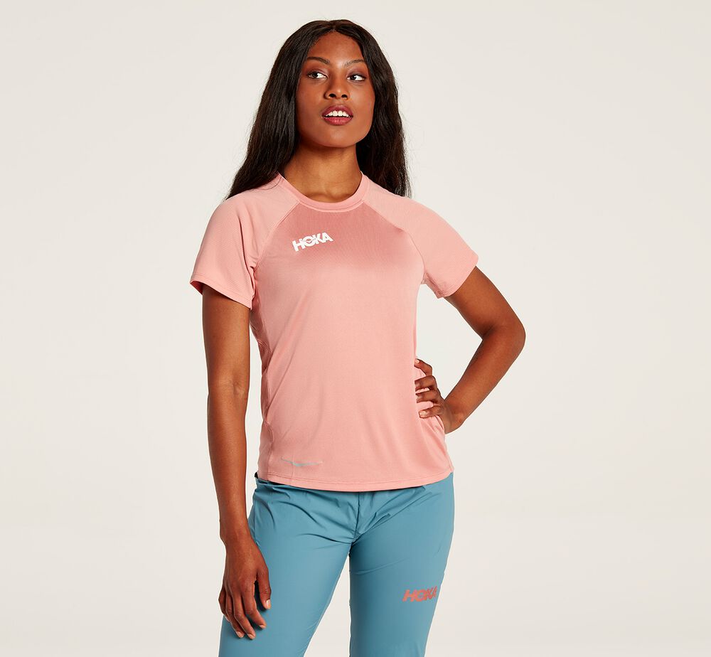 Hoka One One Performance T-Shirt Dam Rosa - SE-5740361